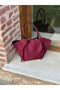 Large Elite Model Puppy Suede Claret Red Women's Hand and Shoulder Bag - 5
