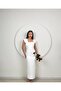 Special Design Stone Detailed Madonna Neck White Invitation Dress - 3