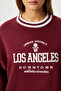 Women's Embroidered Los Angeles Burgundy Oversize Sweatshirt with Fleece Inside - 4