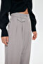 Button Detailed High Waist Trousers Gray - 4