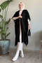 Black Knitwear Poncho with Tassel Detail on the Sleeves - 4