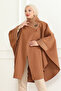 Tricolor Collar Poncho Camel - 4