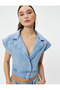Short Denim Jacket Sleeveless Double Breasted Buttoned