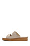 Beige Suede Leather Women's Slippers - Buckle, 24sfd341610 - 2
