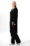 Long Sleeve Sprout V-Neck Autumn and Winter Asymmetrical Cut Embroidered Double Muslin Tunic Black Syh - 4