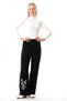 Elastic Waist Filiz Autumn and Winter Embroidered Double Muslin Trousers Black Syh - 6