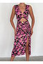 Women S Floral Print Zip Front Slit Satin Dress Length 120 cm - 2