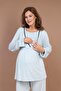 Long Sleeve Piping Maternity Pajamas Set with Dressing Gown - 2