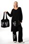 Long Sleeve Sprout V-Neck Autumn and Winter Asymmetrical Cut Embroidered Double Muslin Tunic Black Syh - 6