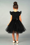 Black Sleeved Tulle Piece Girls Evening Party Dress - 4