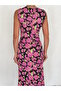 Women S Floral Print Zip Front Slit Satin Dress Length 120 cm - 5