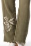 Elastic Waist Filiz Autumn and Winter Embroidered Double Muslin Trousers Khaki Hk - 4