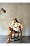 Women's Ecru Smile Süzene Embroidered 3 Thread Shaded Wide Cut Sweatshirt 28313 - 7