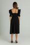 Women's Crepe Fabric Short Sleeve Square Collar Midi Length Black Dress 080 - 4