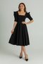 Women's Crepe Fabric Short Sleeve Square Collar Midi Length Black Dress 080