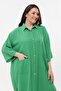 Women's Plus Size Shirt Collar Linen Look Green Dress - 7