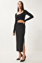 Long Suede Skirt - Slit, Black, Lmc0046 - 2