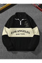 Black Beige Los Angeles Printed Oversize Piece Polo Neck Zip-Up Sweatshirt (One Piece)