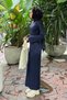 Crew Neck Ribbed Knitwear Hijab Dress Navy Blue - 2