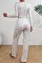 V-Neck Printed Long Pajama Set with Bow Detail - 5