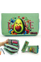 Pencil Case Avocado Love Kawai Organizer Pencil Case Vegan Leather Three Compartment Pen Holder - Green