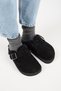 (Zeta 2 Furry Platform) Women's Genuine Leather Belted Buckle Sabo Black Slippers - 2