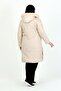 Women's Ecru Long Woolen Quilted Plus Size Coat - 6