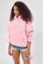 Women's Oversize Sweatshirt Hoodie with Bow Print in Pink – Hooded, Kangaroo Pocket, 3 Thread Ribs - 8