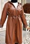 Women's Hooded Leather Short Trench Coat - 7