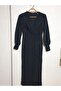 Women's Layered Double Breasted Collar Glitter Fabric Knee Length Dress Black - 6