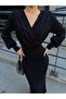Women's Layered Double Breasted Collar Glitter Fabric Knee Length Dress Black - 2