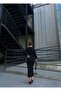 Women's Layered Double Breasted Collar Glitter Fabric Knee Length Dress Black - 5