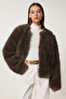 Faux Fur Jacket Dark Khaki Lfn0071 - 4