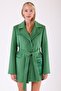 Emerald Green Leather Garnished Cashmere Coat