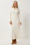 Belted Ribbed Long Knitwear Dress Bone Lki̇0020 - 3
