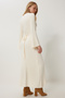 Belted Ribbed Long Knitwear Dress Bone Lki̇0020