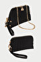 Black Striped Patterned Handbag Set