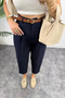 Premium Quality Tok Fabric Belted Navy Blue Carrot Trousers - 4