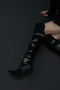 Soul Buckle Detailed Black Suede Black Suede 10 cm Women's Boots, Heeled Boots - 7