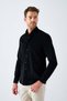 Velvet Embroidery Detailed Pocketed 100% Cotton Comfort Fit Black Men's Shirt - 4