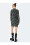 Snake Skin Look Stand Collar Draped Long Sleeve Mini Tulle Dress - 4