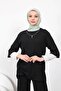 Black Wrap Suit with Gathered Necklace - 2