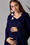 Effortt Navy Maternity and Postpartum Nightgown Set with Robe - 2