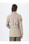 Double Breasted Belt Detailed Stamp Blazer Jacket - 4