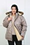 Women's Taupe Wool Lined Quilted Plus Size Coat - 2