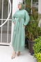 Mint Sleeve Waist Elastic Glitter Tulle Dress - 3