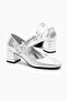 Women's Silver Neolite Sole Patterned Velcro Stone Buckle Heeled Shoes - 4