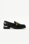Women's Black Matte Leather Loafer Shoes, Comfortable and Stylish Casual, Gold Buckle Heeled Women's Shoes - 6