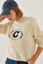 Women's Ecru Navy Blue Crew Neck Embroidered Thessaloniki Knitwear Sweater 20247528 - 3