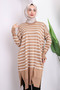 Biscuit Striped Slit Mercerized Knitwear Tunic